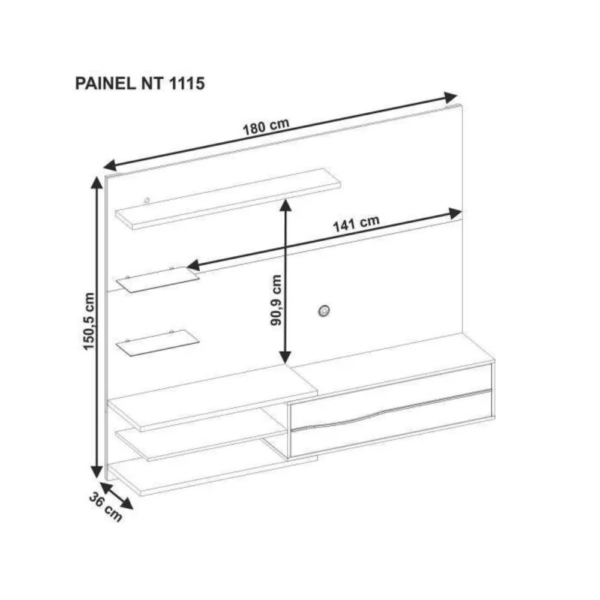 Painel para Tv até 60 Polegadas 180cm Off White/freijó Trend com Lâmpada Led Off White/Freijó - Image 3